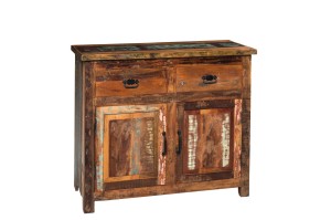 Komoda z drewna z recyklingu Lumber 2 szuflady 2 drzwi