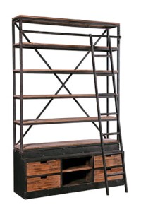 Biblioteczka loftowa z drabiną Industrial drewno fir i żelazo